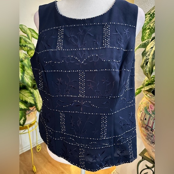 R & M Richards 3pcs navy blue beaded formal blouse/pants suit site 6/petite - Picture 3 of 12